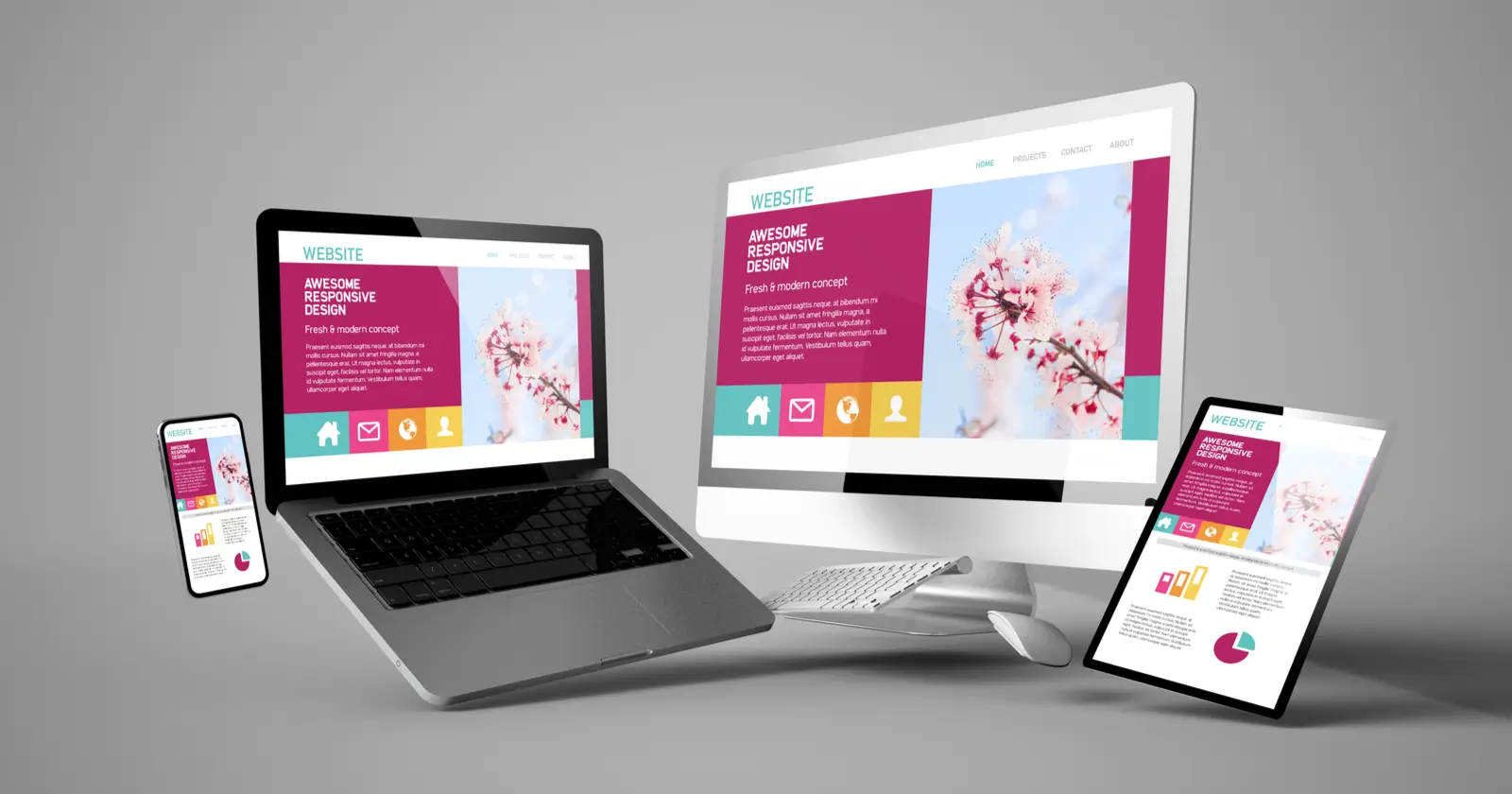 An image of multiple tech products Discover why Baytech Companies is the best choice for building modern, engaging websites